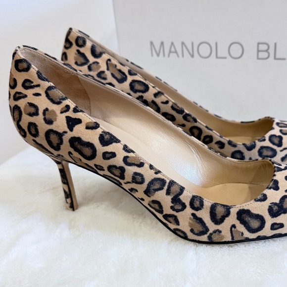 Manolo Blahnik BB 70 Leopard Suede Pump EU 39.5 US 8.5 Original Box Worn Once - Picture 5 of 8